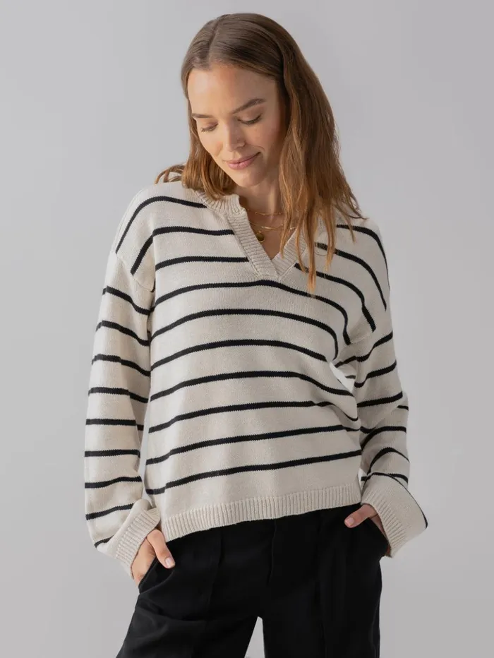 Sanctuary Clothing Sweaters and Cardis Women Chill Vibes Sweater Chalk Black Stripe Sanctuary Clothing Sweaters and Cardis Women Chill Vibes Sweater Chalk Black Stripe
