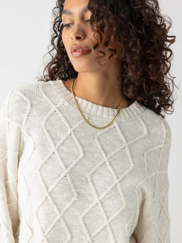 Sanctuary Clothing Sweaters and Cardis Women Coastal Cable Crewneck Sweater Chalk Sanctuary Clothing Sweaters and Cardis Women Coastal Cable Crewneck Sweater Chalk