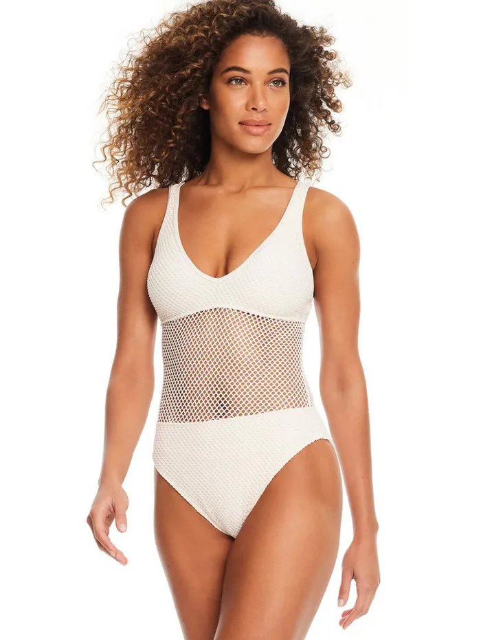 Sanctuary Clothing Swim OnePieces Women Sea Crochet Scoop Neck OnePiece Swimsuit White Sand