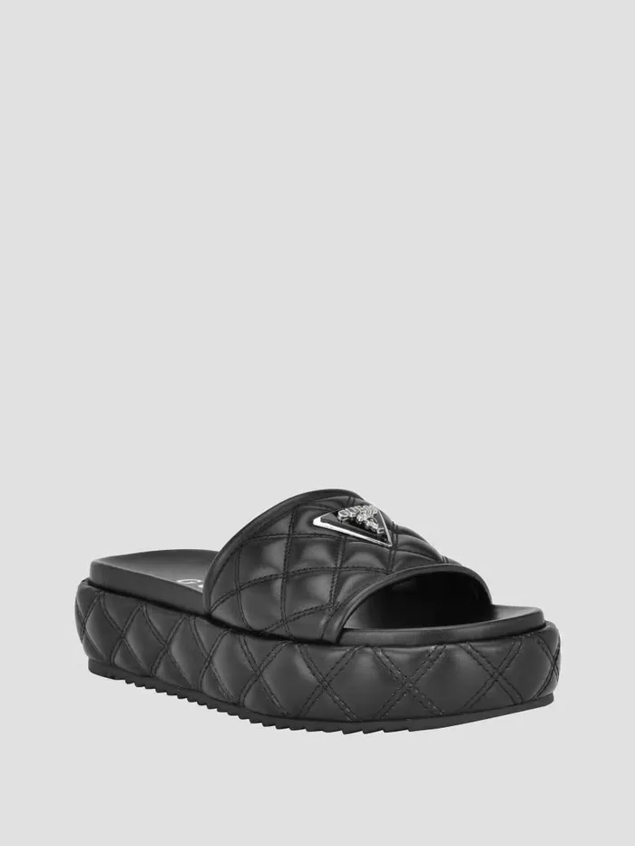 Sandals Longo Quilted Flatform Slides Black 001 GUESS Women