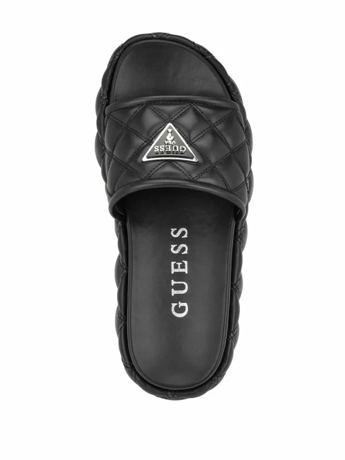 Sandals Longo Quilted Flatform Slides Black 001 GUESS Women