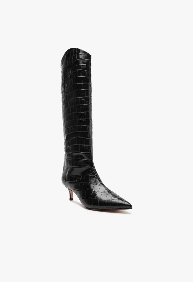 Schutz Shoes Boots Maryana Lo CrocodileEmbossed Leather Boot Black 8211 Women