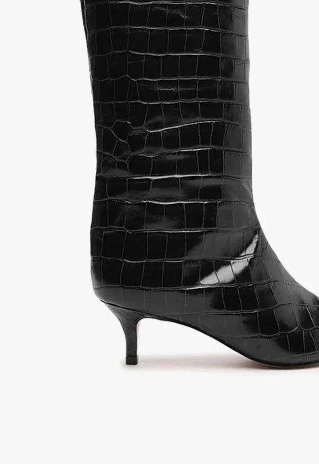 Schutz Shoes Boots Maryana Lo CrocodileEmbossed Leather Boot Black 8211 Women