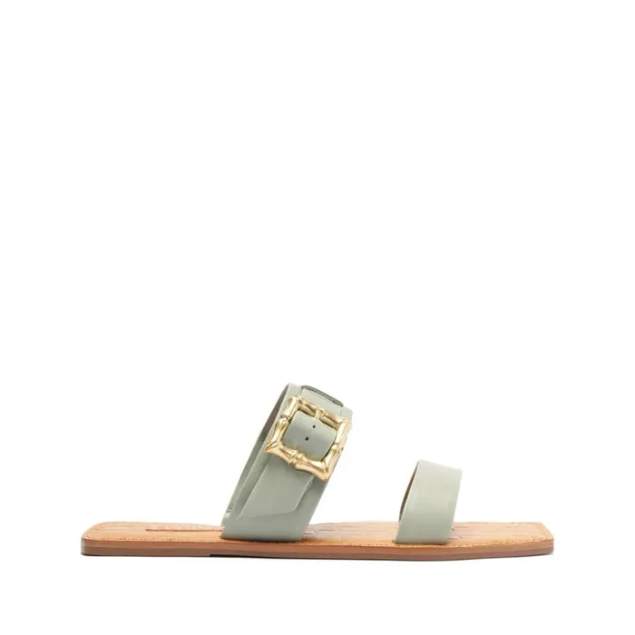 Schutz Shoes Flats Enola Double Leather Sandal Green 8211 Women