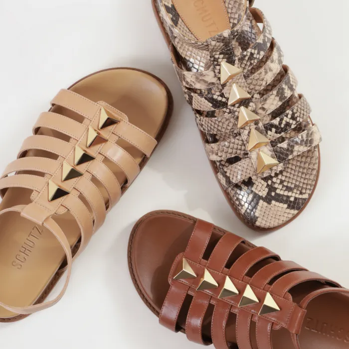 Schutz Shoes Flats Kyrie Sporty Leather Sandal Natural 8211 Women