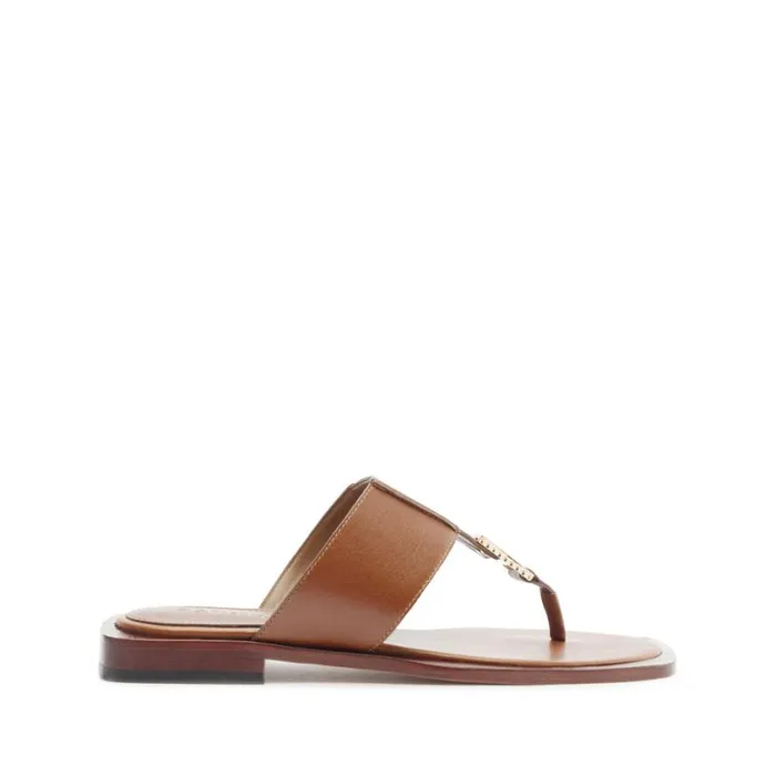 Schutz Shoes Flats Salma Metallic Leather Flat Sandal Caramel 8211 Women