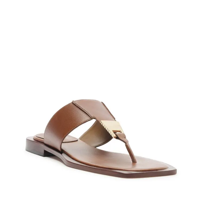 Schutz Shoes Flats Salma Metallic Leather Flat Sandal Caramel 8211 Women
