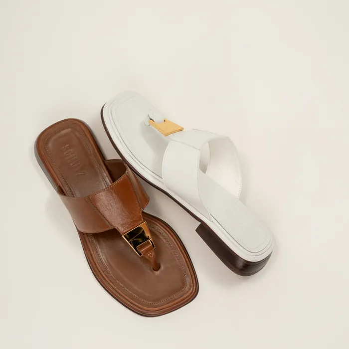 Schutz Shoes Flats Salma Metallic Leather Flat Sandal Caramel 8211 Women