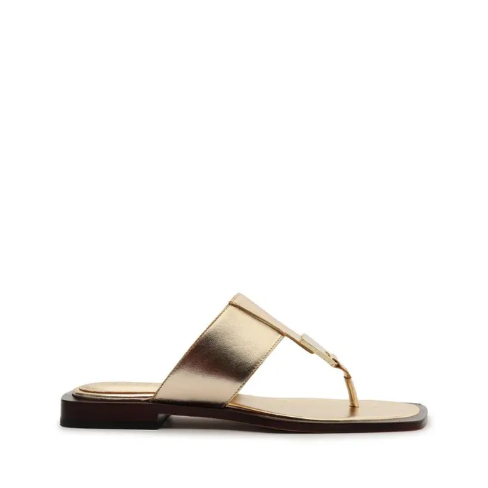 Schutz Shoes Flats Salma Metallic Leather Flat Sandal Gold 8211 Women