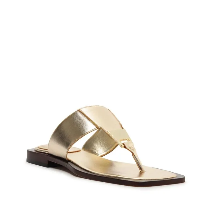 Schutz Shoes Flats Salma Metallic Leather Flat Sandal Gold 8211 Women