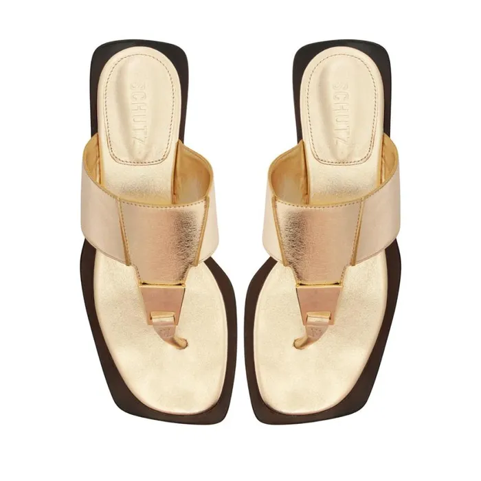 Schutz Shoes Flats Salma Metallic Leather Flat Sandal Gold 8211 Women