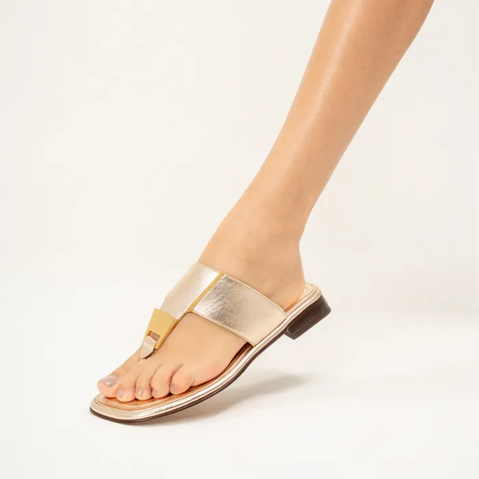 Schutz Shoes Flats Salma Metallic Leather Flat Sandal Gold 8211 Women