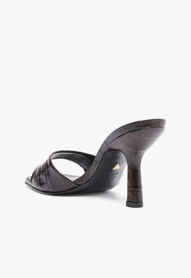 Schutz Shoes Mules Posseni Leather Sandal Dark Brown 8211 Women