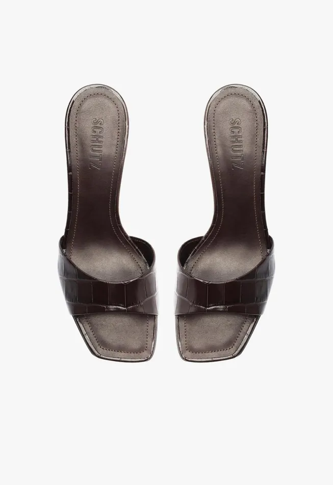 Schutz Shoes Mules Posseni Leather Sandal Dark Brown 8211 Women