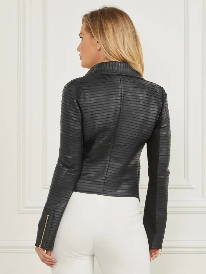 Shayna Drape Leather Jacket Black Jackets and Coats GUESS Women Shayna Drape Leather Jacket Black Jackets and Coats GUESS Women