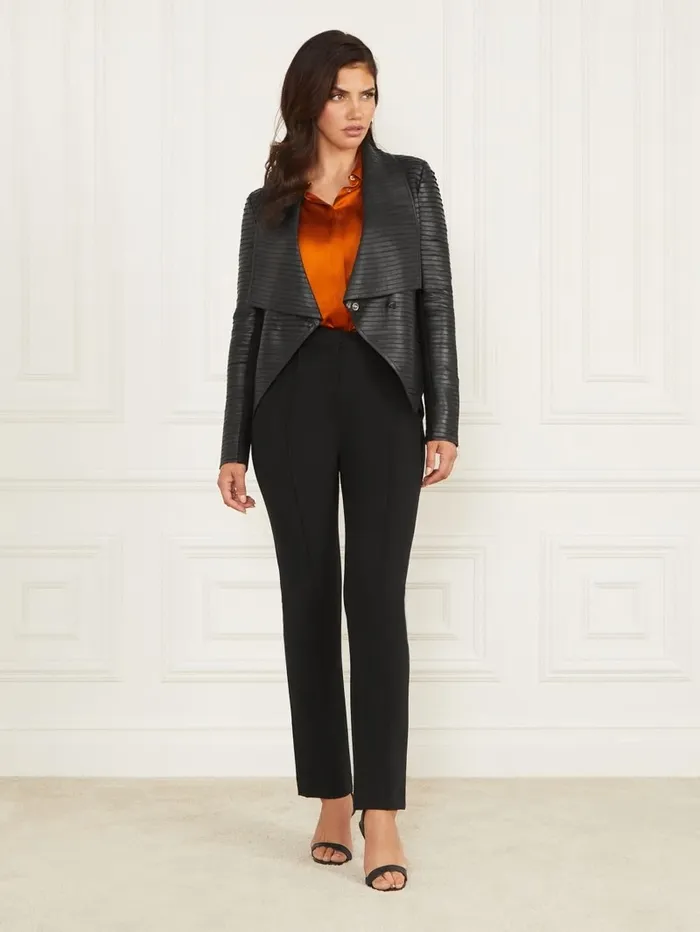 Shayna Drape Leather Jacket Black Jackets and Coats GUESS Women Shayna Drape Leather Jacket Black Jackets and Coats GUESS Women