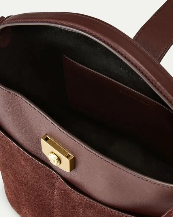 Small Crest Lock Suede Bucket Bag Chestnut Women Veronica Beard Handbags Small Crest Lock Suede Bucket Bag Chestnut Women Veronica Beard Handbags