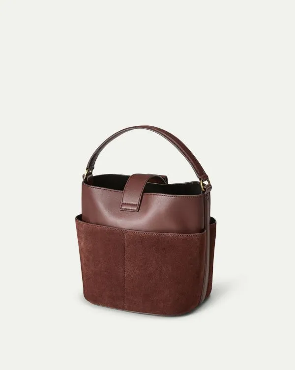 Small Crest Lock Suede Bucket Bag Chestnut Women Veronica Beard Handbags Small Crest Lock Suede Bucket Bag Chestnut Women Veronica Beard Handbags