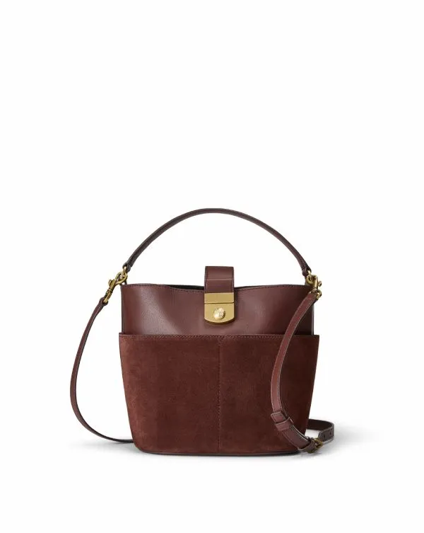 Small Crest Lock Suede Bucket Bag Chestnut Women Veronica Beard Handbags Small Crest Lock Suede Bucket Bag Chestnut Women Veronica Beard Handbags
