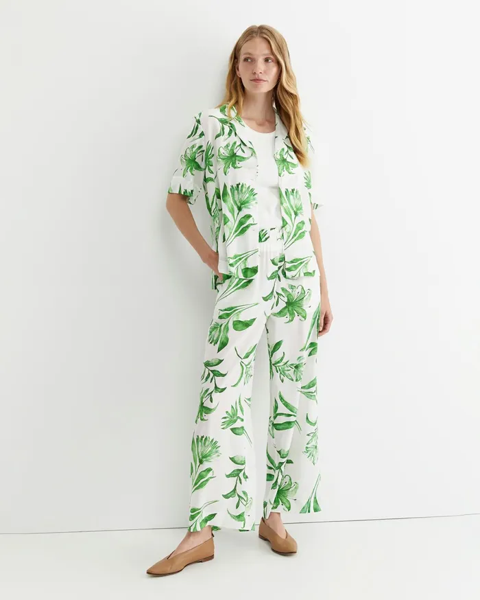 Sportscraft Botanical Silk Wide Leg Pant Green Multi Women Pants