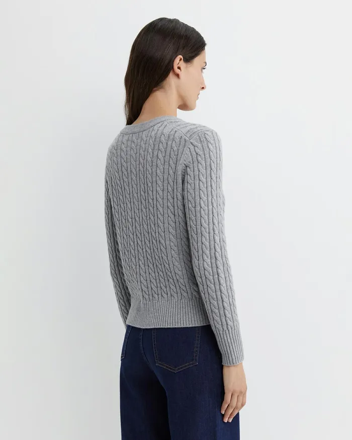 Sportscraft Cable Merino Cotton Cardigan Grey Melange Women Knits and Cardigans