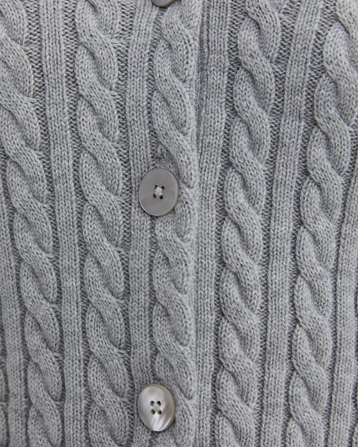 Sportscraft Cable Merino Cotton Cardigan Grey Melange Women Knits and Cardigans