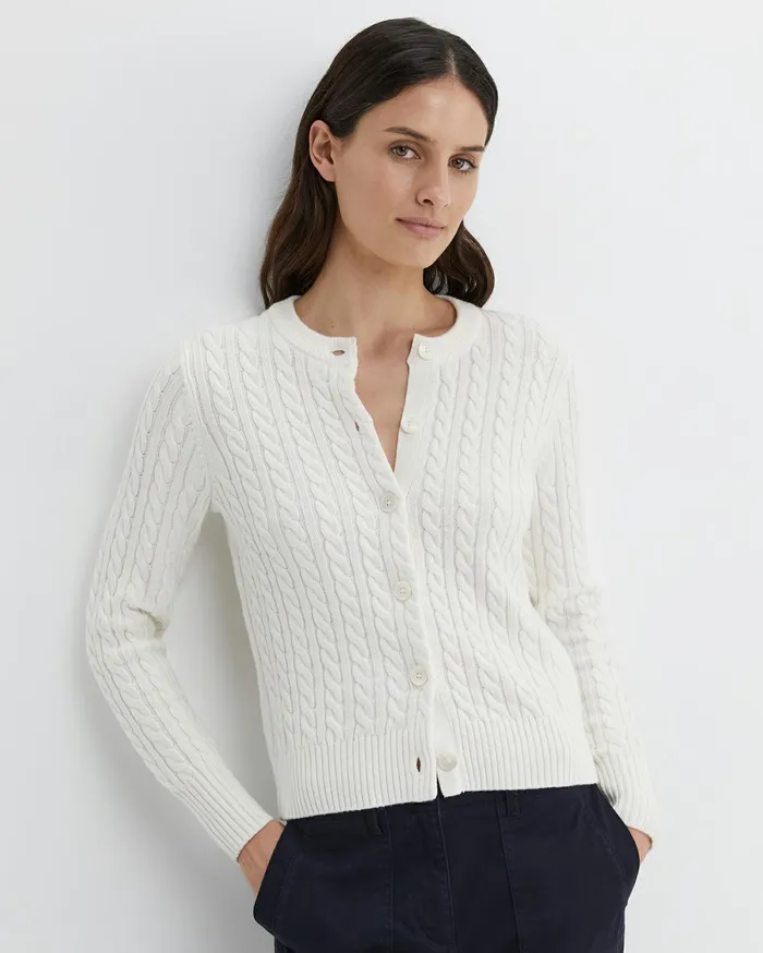 Sportscraft Cable Merino Cotton Cardigan Milk Women Knits and Cardigans