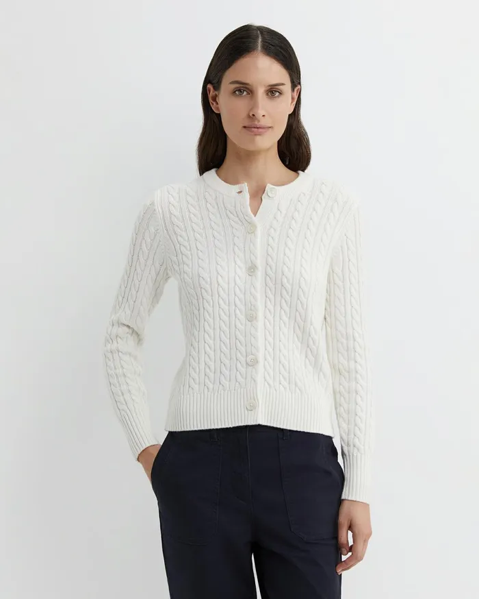 Sportscraft Cable Merino Cotton Cardigan Milk Women Knits and Cardigans
