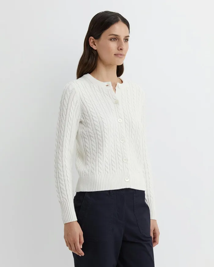 Sportscraft Cable Merino Cotton Cardigan Milk Women Knits and Cardigans