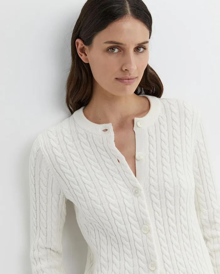 Sportscraft Cable Merino Cotton Cardigan Milk Women Knits and Cardigans