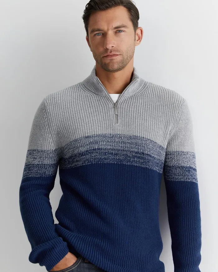Sportscraft Civic Quarter Zip Ball Point Blue Men Knitwear