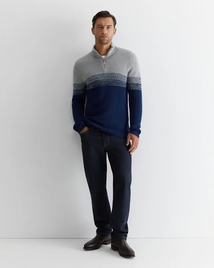 Sportscraft Civic Quarter Zip Ball Point Blue Men Knitwear