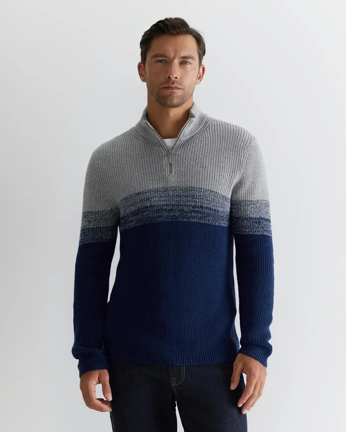 Sportscraft Civic Quarter Zip Ball Point Blue Men Knitwear