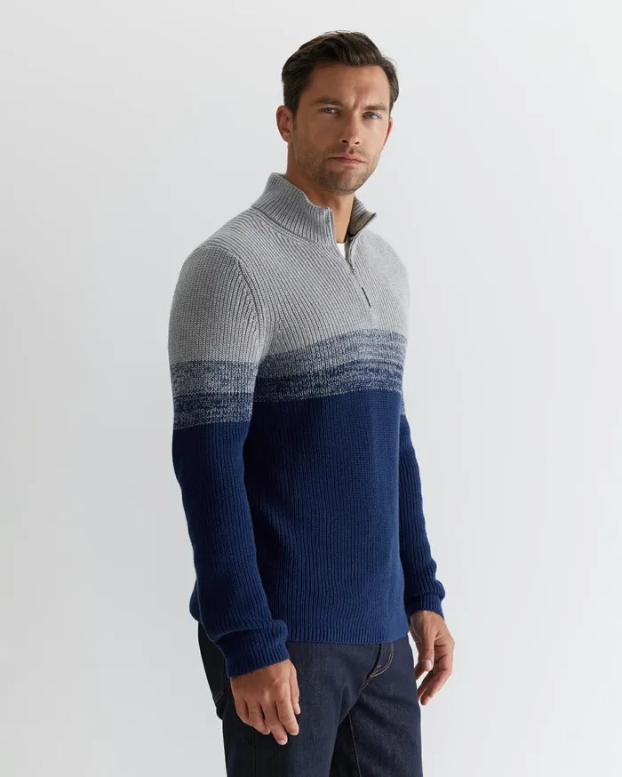 Sportscraft Civic Quarter Zip Ball Point Blue Men Knitwear