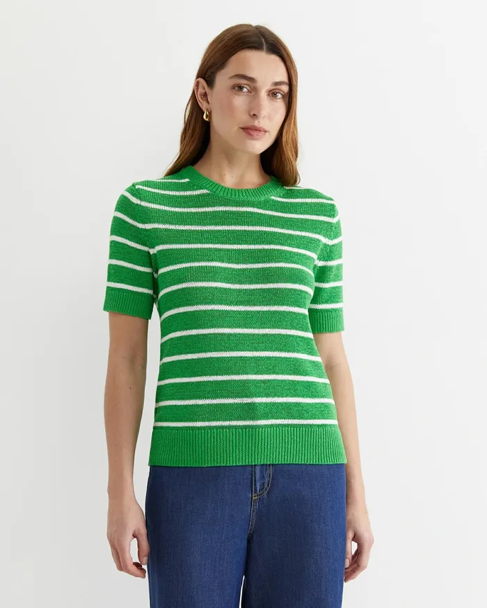 Sportscraft Josie Tape Yarn Crew Knit Green Multi Women Knits and Cardigans