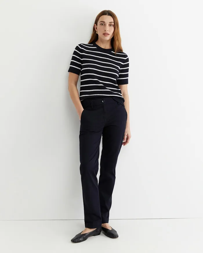Sportscraft Josie Tape Yarn Crew Knit Navywhite Women Knits and Cardigans
