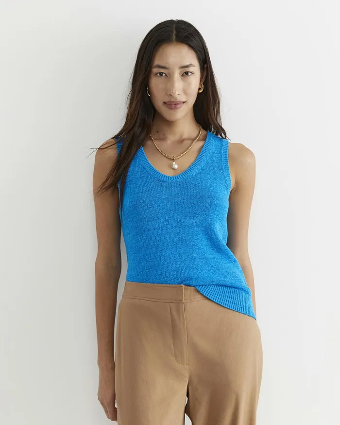 Sportscraft Josie Tape Yarn Singlet Cove Blue Women Knits and Cardigans