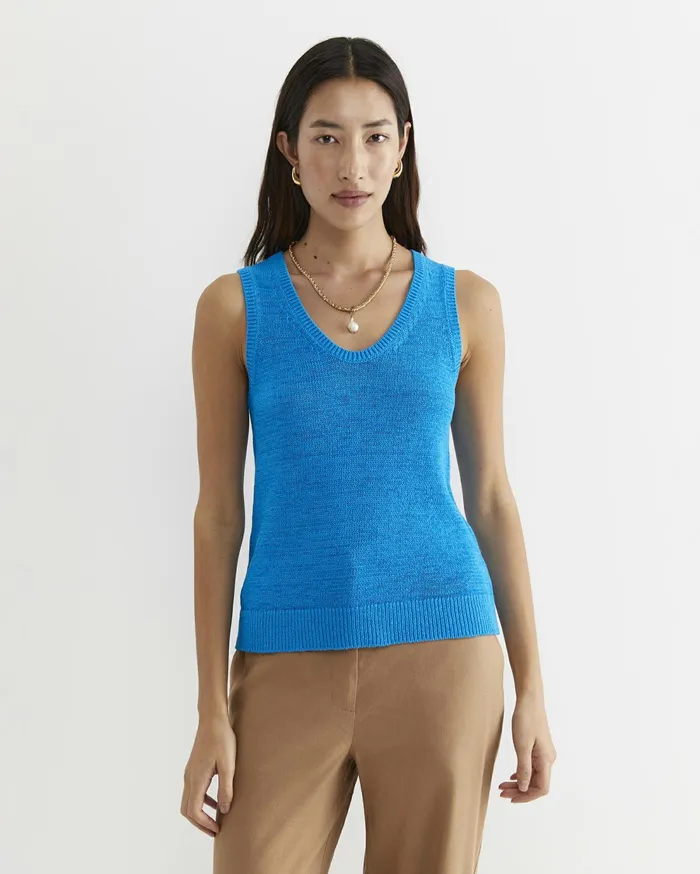 Sportscraft Josie Tape Yarn Singlet Cove Blue Women Knits and Cardigans