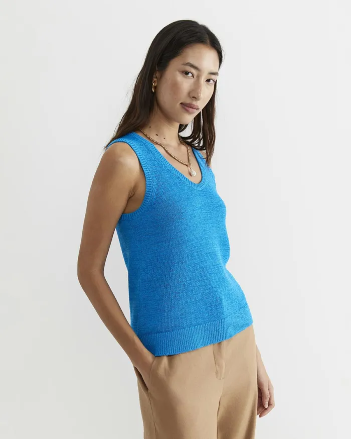 Sportscraft Josie Tape Yarn Singlet Cove Blue Women Knits and Cardigans