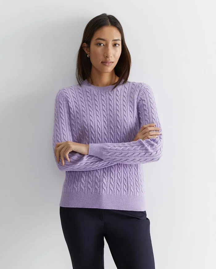 Sportscraft Merino Wool Baby Cable Sweater Lavender Women Knits and Cardigans