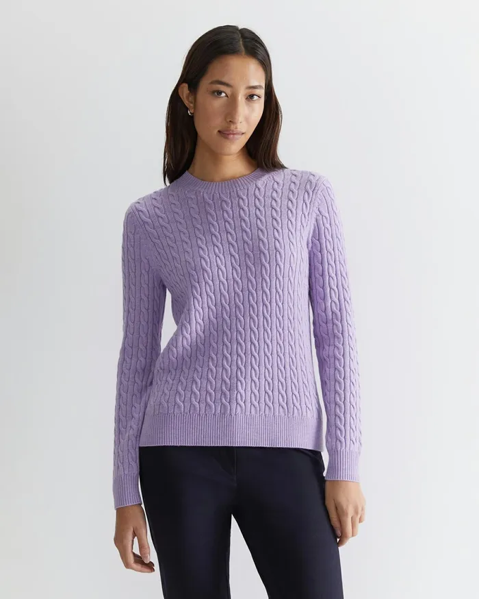 Sportscraft Merino Wool Baby Cable Sweater Lavender Women Knits and Cardigans
