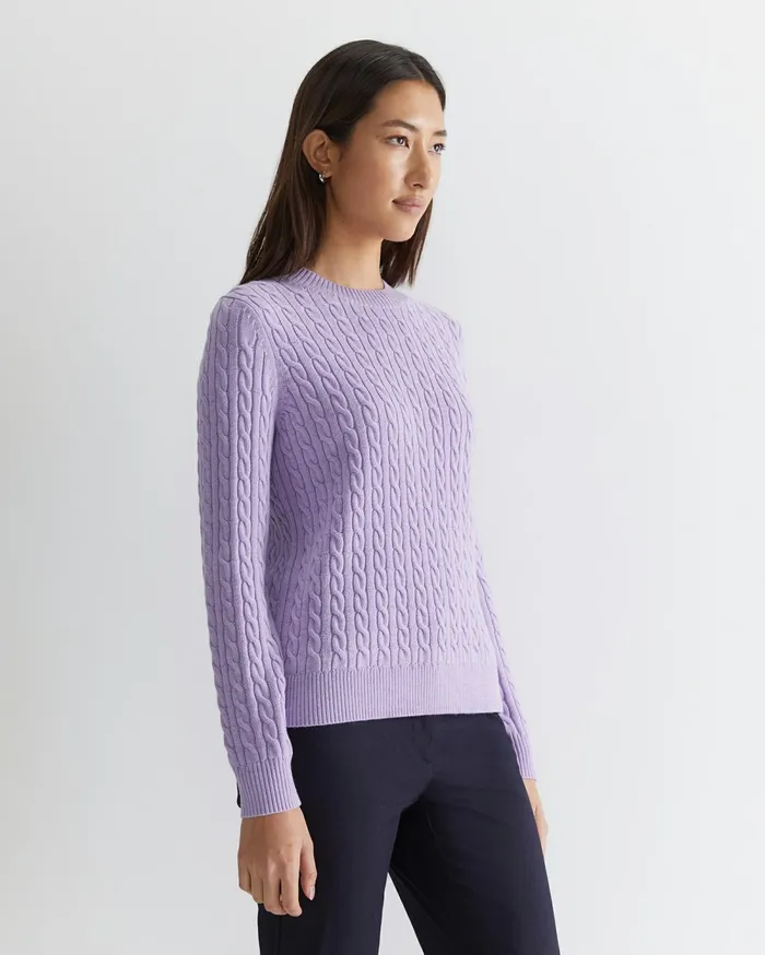 Sportscraft Merino Wool Baby Cable Sweater Lavender Women Knits and Cardigans