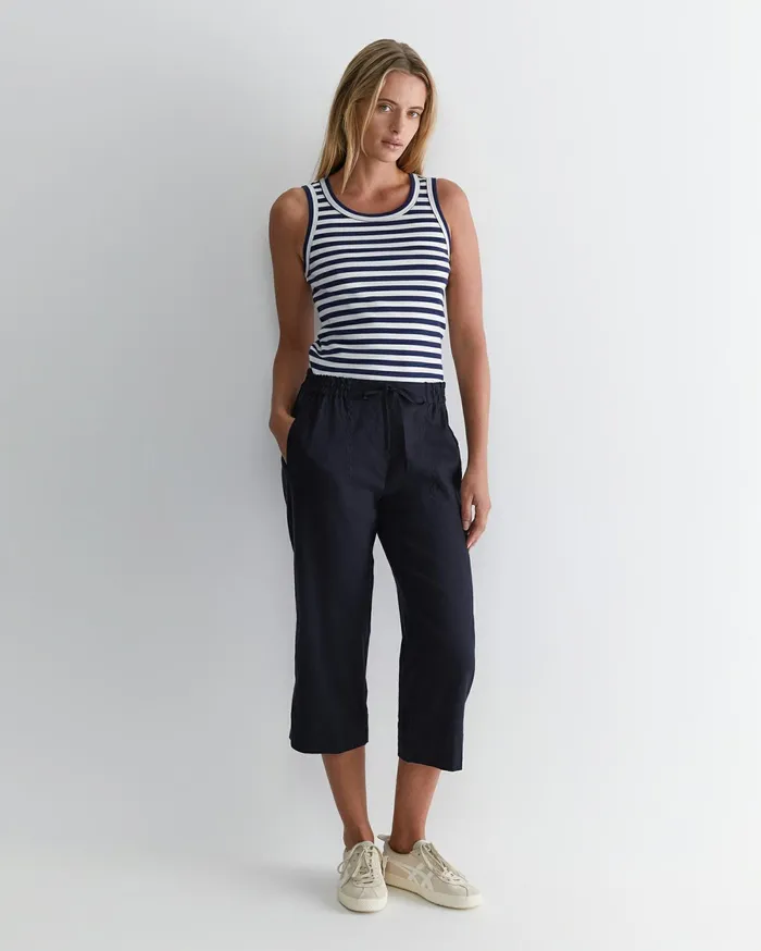 Sportscraft Rosa Crop Linen Pant Classic Navy Women Pants