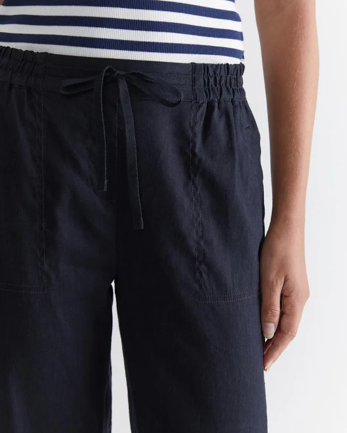 Sportscraft Rosa Crop Linen Pant Classic Navy Women Pants