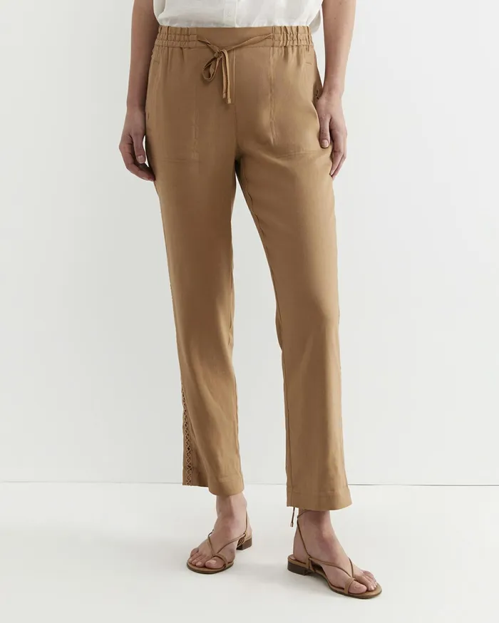 Sportscraft Rosa Lace Trim Linen Pant Tan Women Pants