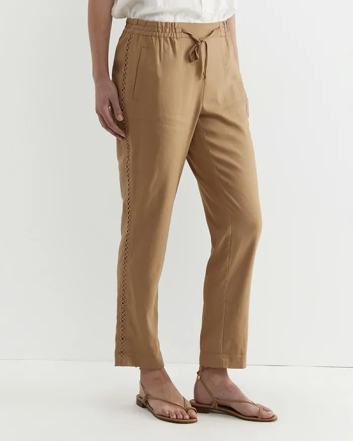 Sportscraft Rosa Lace Trim Linen Pant Tan Women Pants