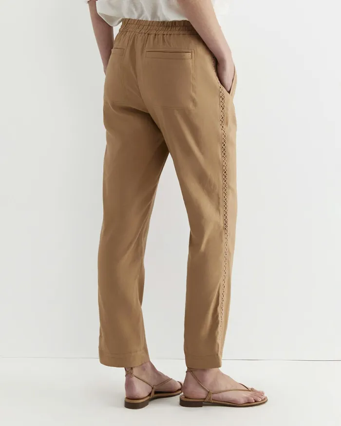 Sportscraft Rosa Lace Trim Linen Pant Tan Women Pants