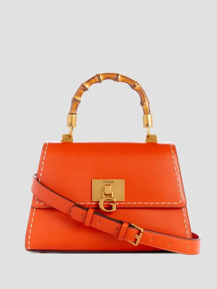 Stephi Bamboo Handle Mini Satchel Orange Handbags GUESS Women