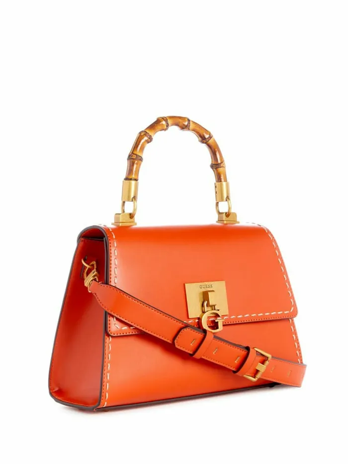 Stephi Bamboo Handle Mini Satchel Orange Handbags GUESS Women Stephi Bamboo Handle Mini Satchel Orange Handbags GUESS Women