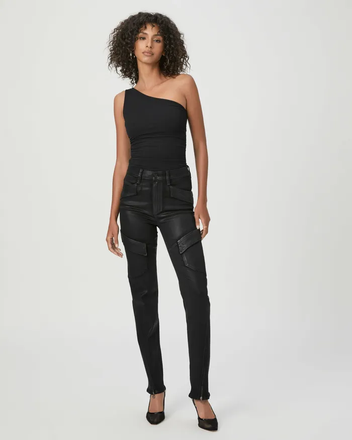 Straight Women PAIGE Stella Cargo Straight Jean 8211 Black Fog Luxe Coating